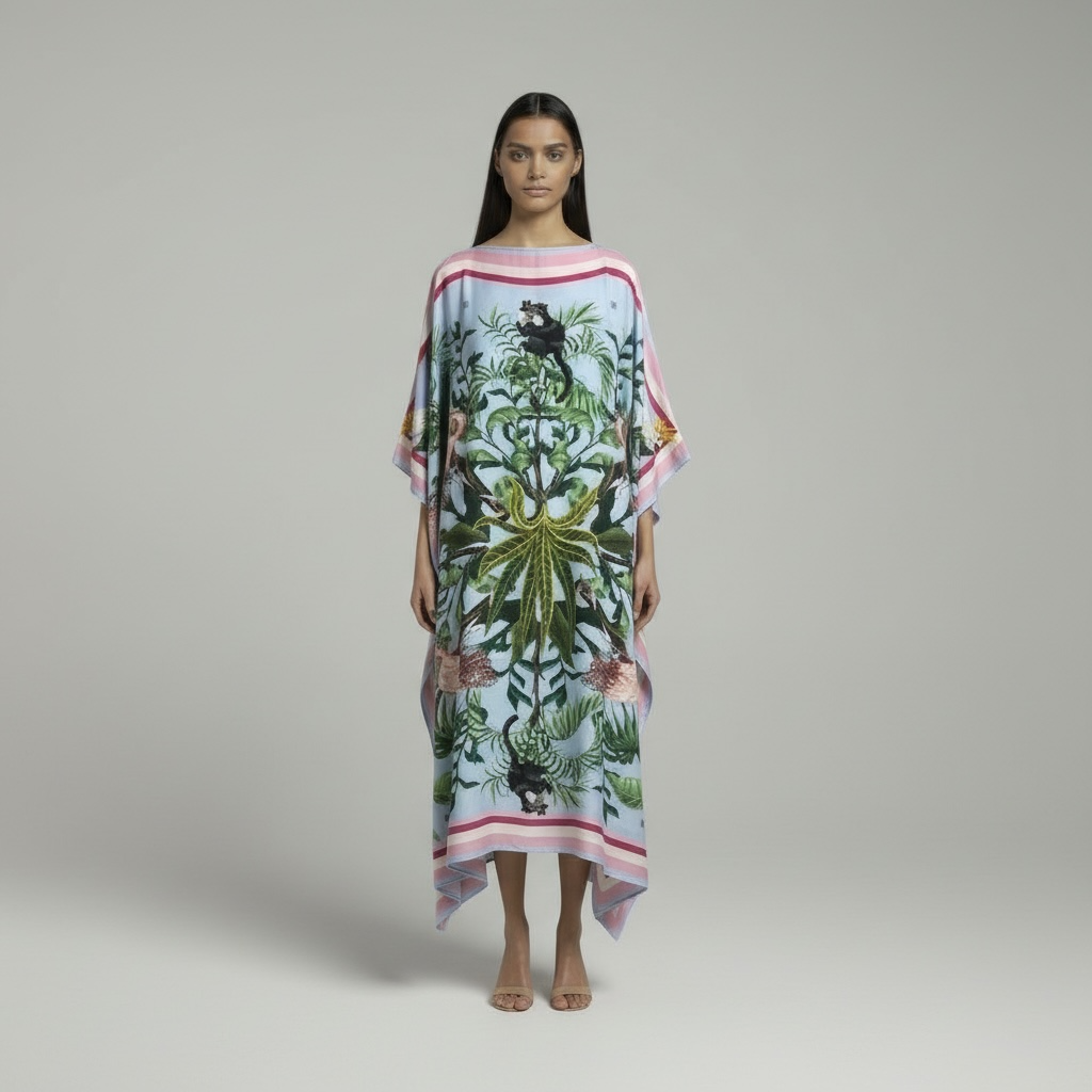 JUNGLE ANIMALS SILK TUNIC - LIGHTBLUE