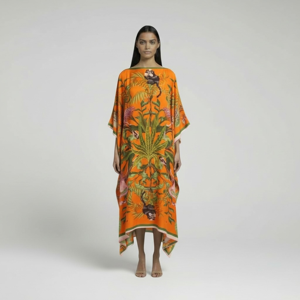 JUNGLE ANIMALS SILK TUNIC - ORANGE