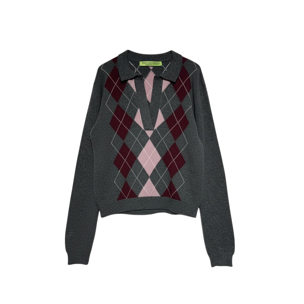 CROPPED DIAMOND POLO - FLANNEL/HAWTHORN