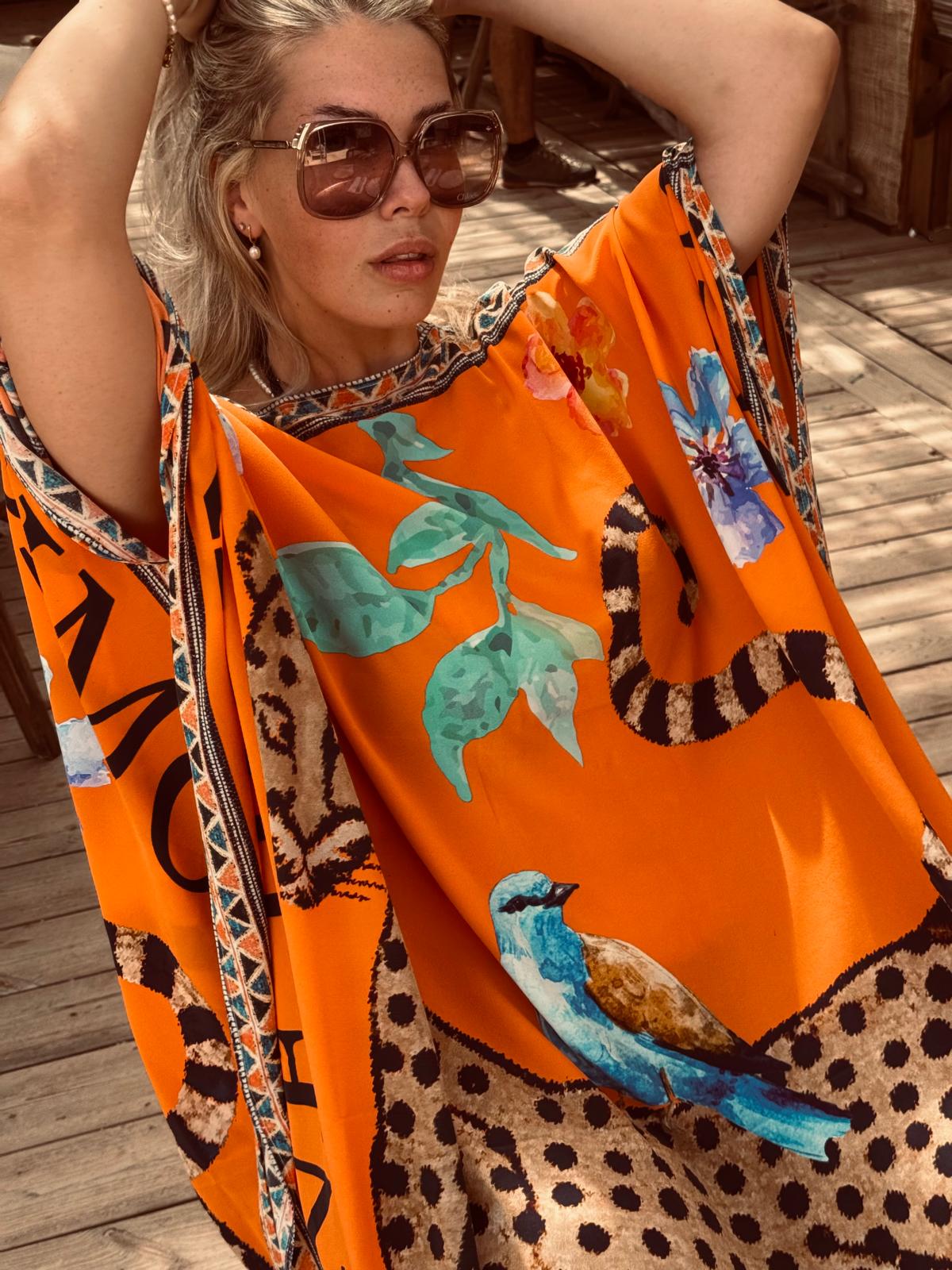 VENICE LEO SILK TUNIC - ORANGE