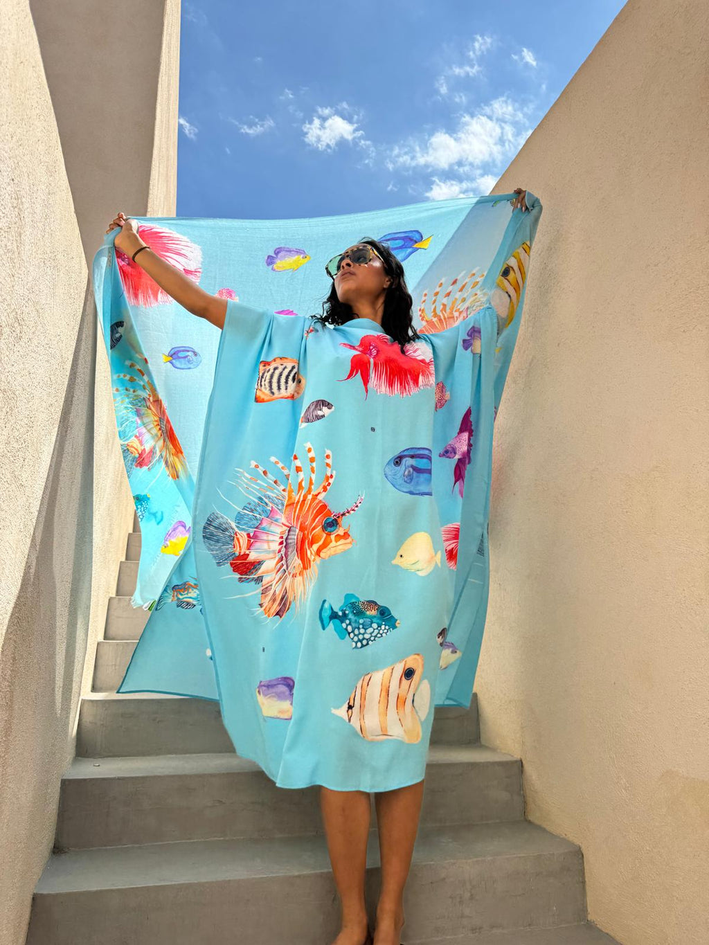 FISHTALE SILK TUNIC - LIGHT BLUE