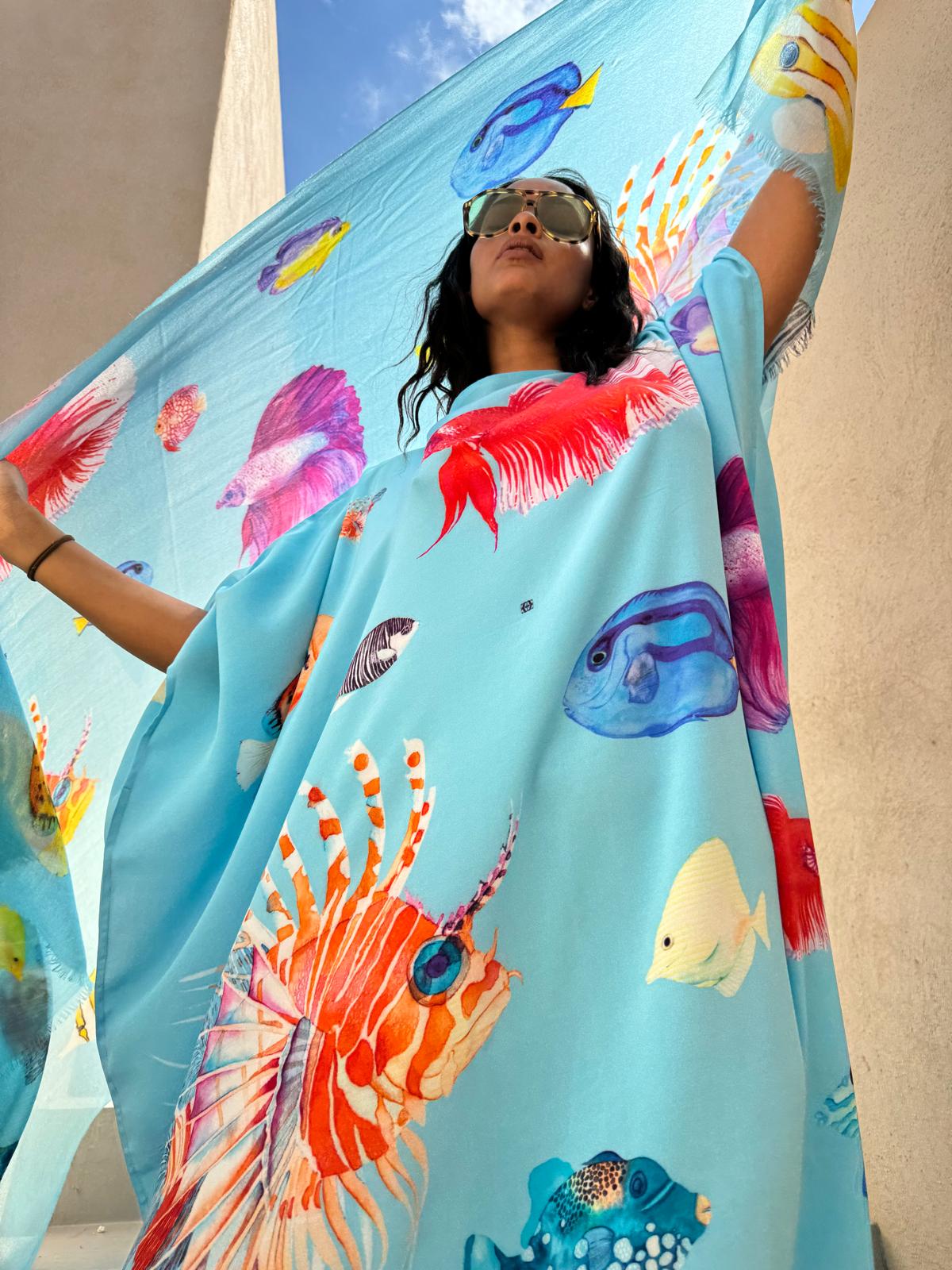 FISHTALE SILK TUNIC - LIGHT BLUE