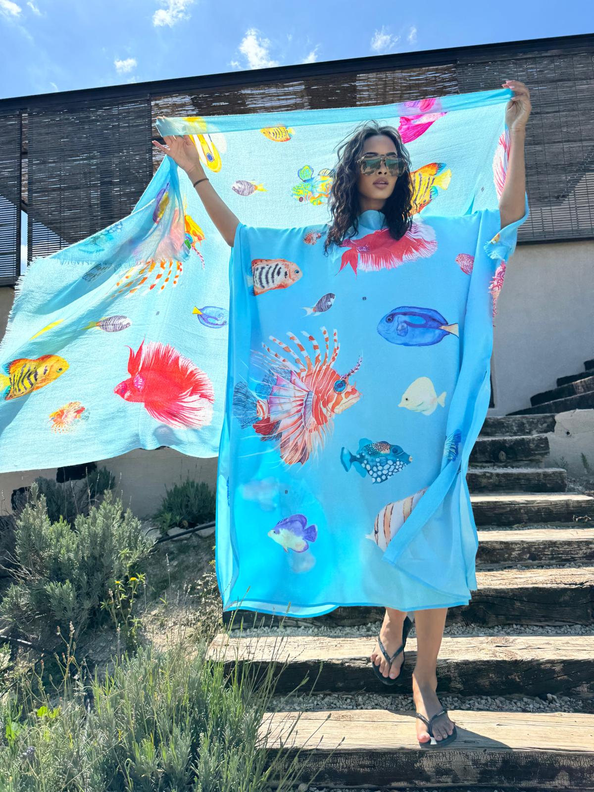 FISHTALE SILK TUNIC - LIGHT BLUE