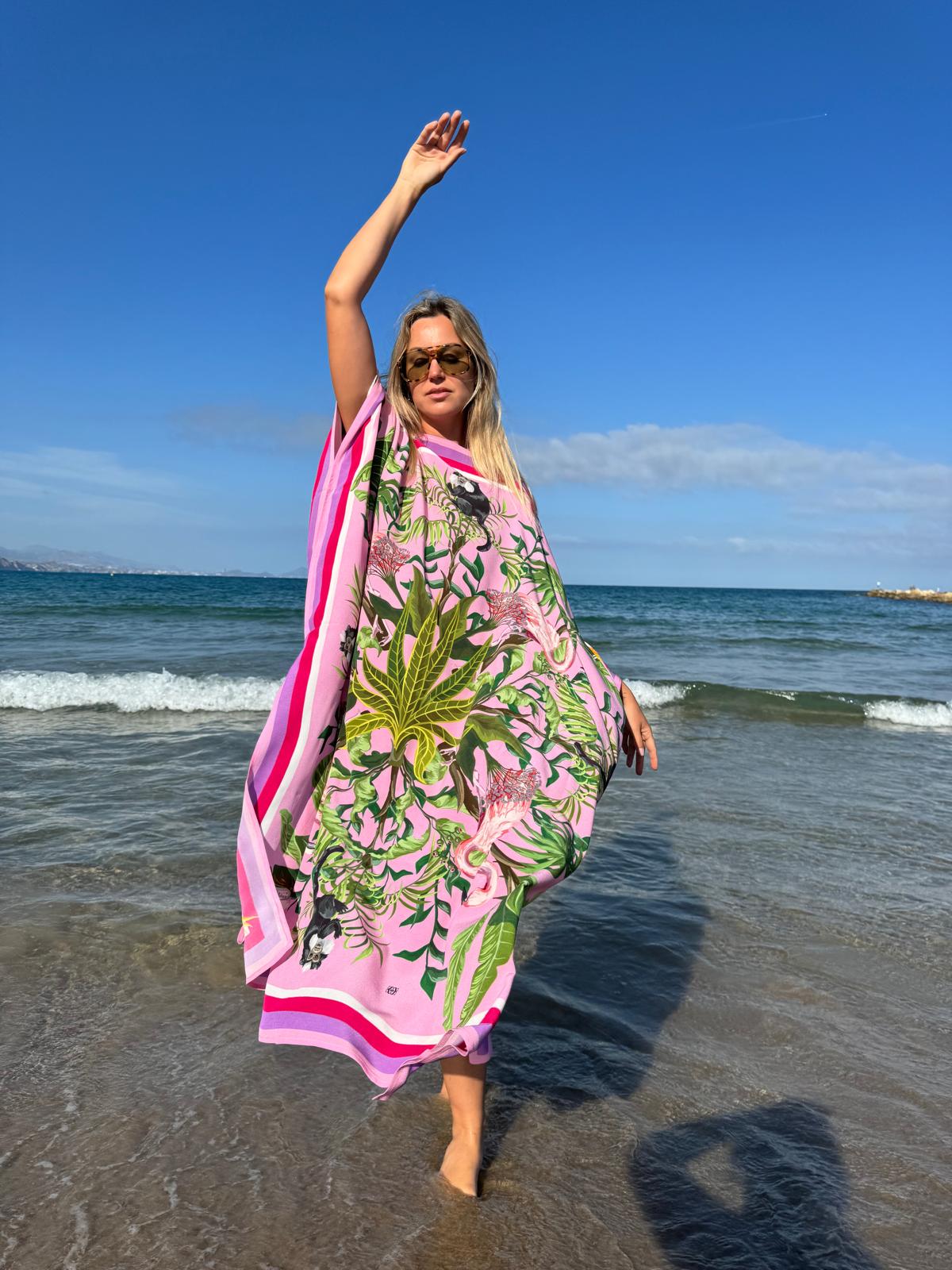 JUNGLE ANIMALS SILK TUNIC - ROSE