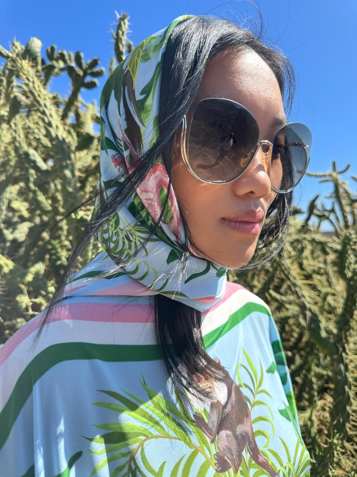 JUNGLE ANIMALS SILK TUNIC - LIGHTBLUE