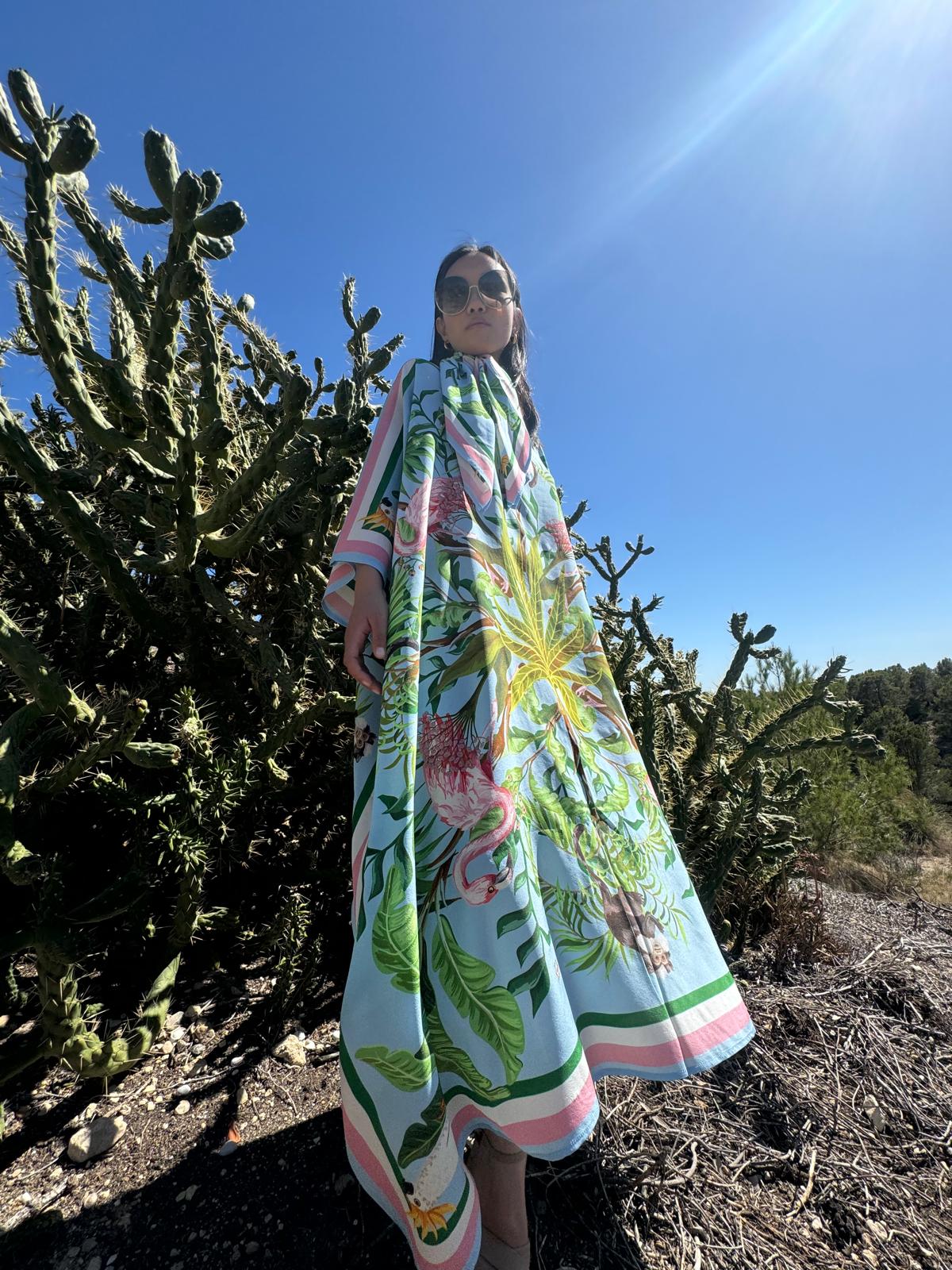 JUNGLE ANIMALS SILK TUNIC - LIGHTBLUE