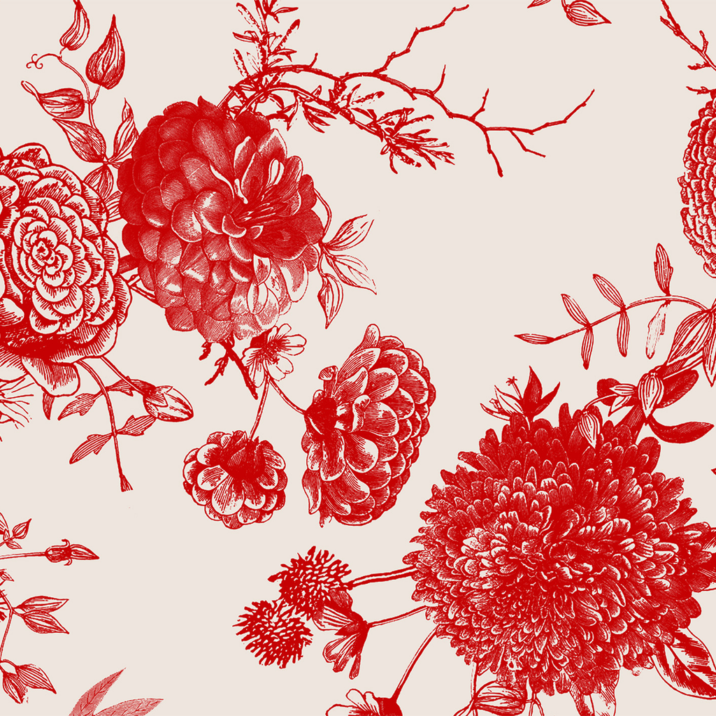 FLOWER EXPLOSION EVENING DRESS - CREME/RED