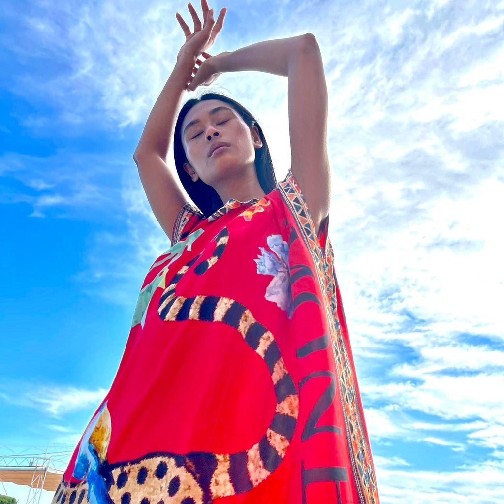 VENICE LEO SILK TUNIC - RED