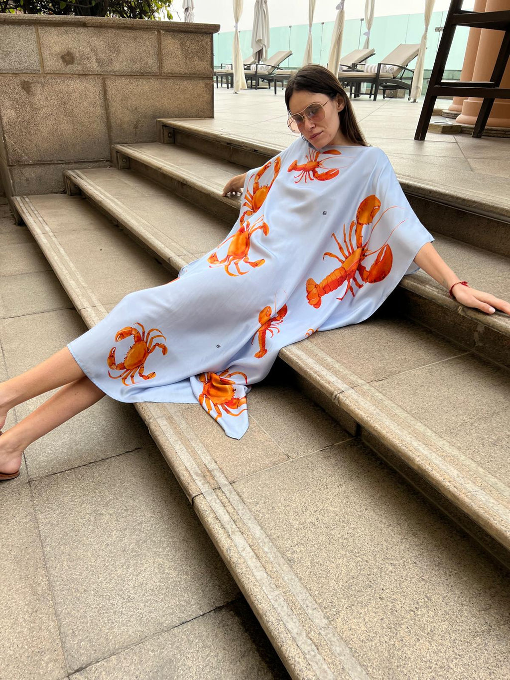 CRAB & LOBSTER SILK TUNIC - LIGHT BLUE