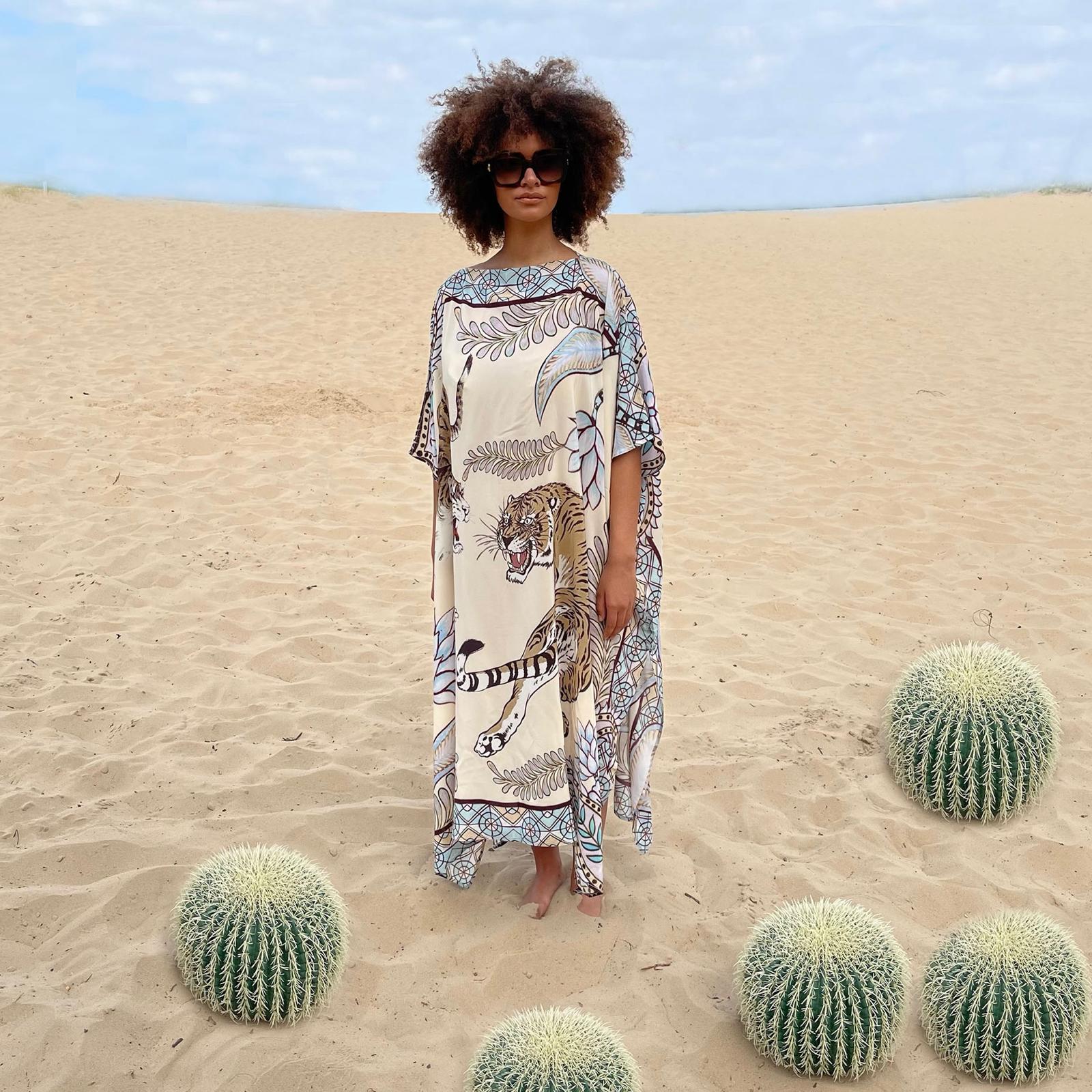 TIGER & JUNGLE SILK TUNIC - CREME