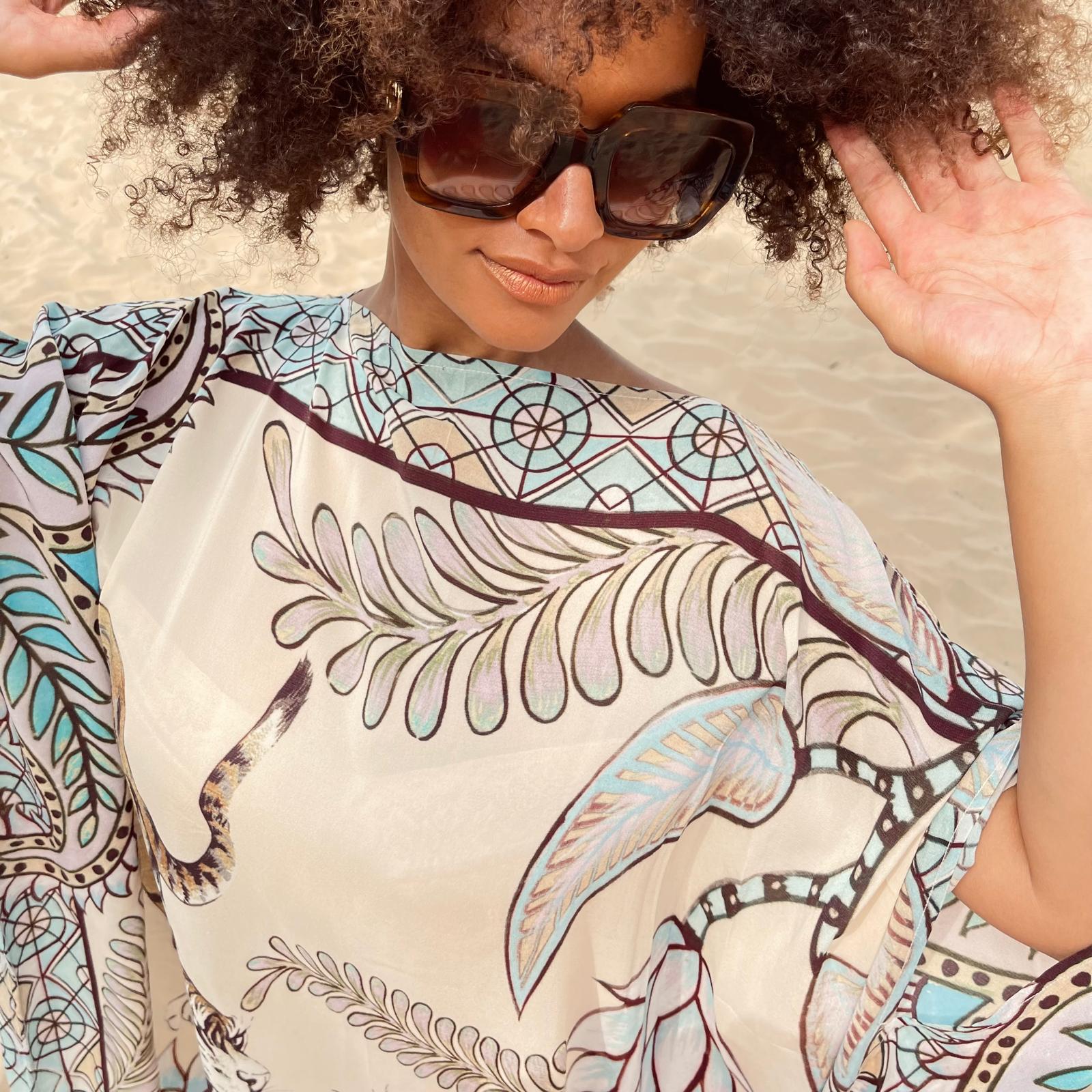 TIGER & JUNGLE SILK TUNIC - CREME