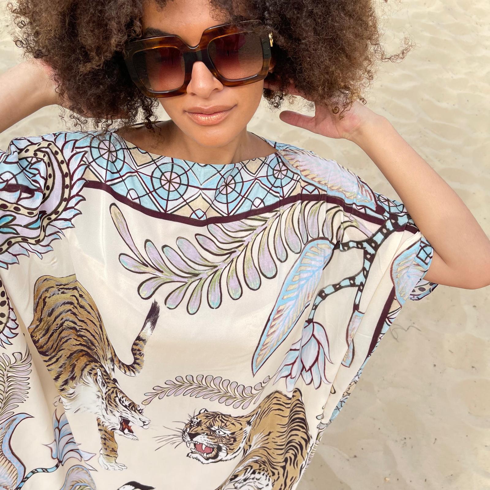 TIGER & JUNGLE SILK TUNIC - CREME