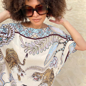 TIGER & JUNGLE SILK TUNIC - CREME