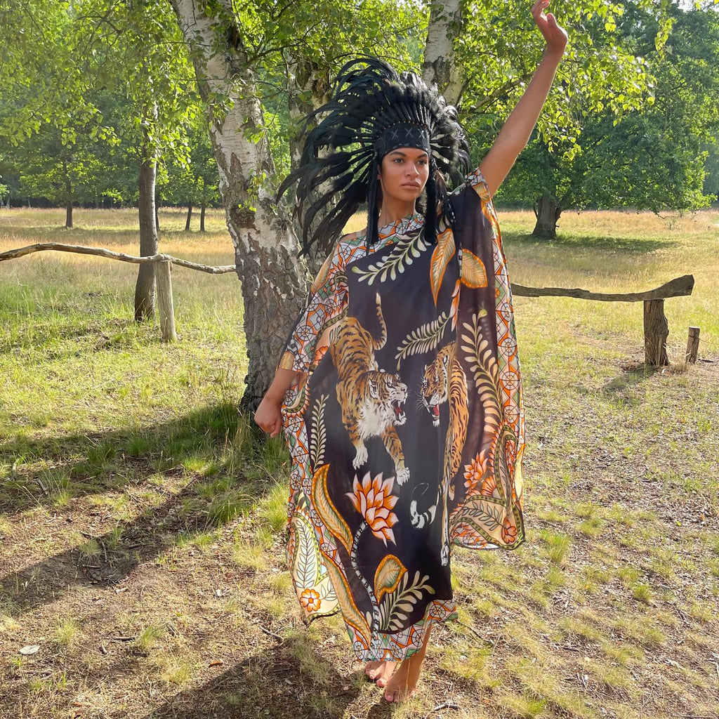 TIGER & JUNGLE SILK TUNIC - BLACK