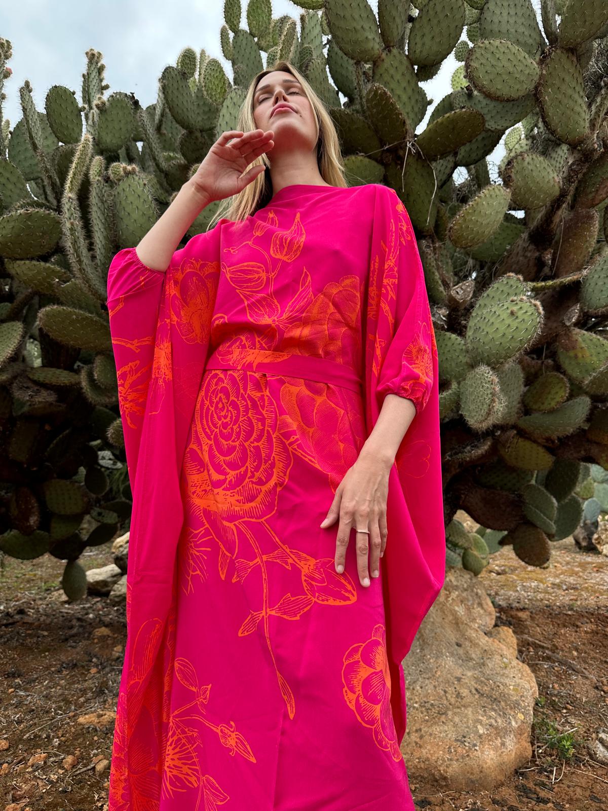 FLOWER EXPLOSION EVENING DRESS - PINK/ORANGE