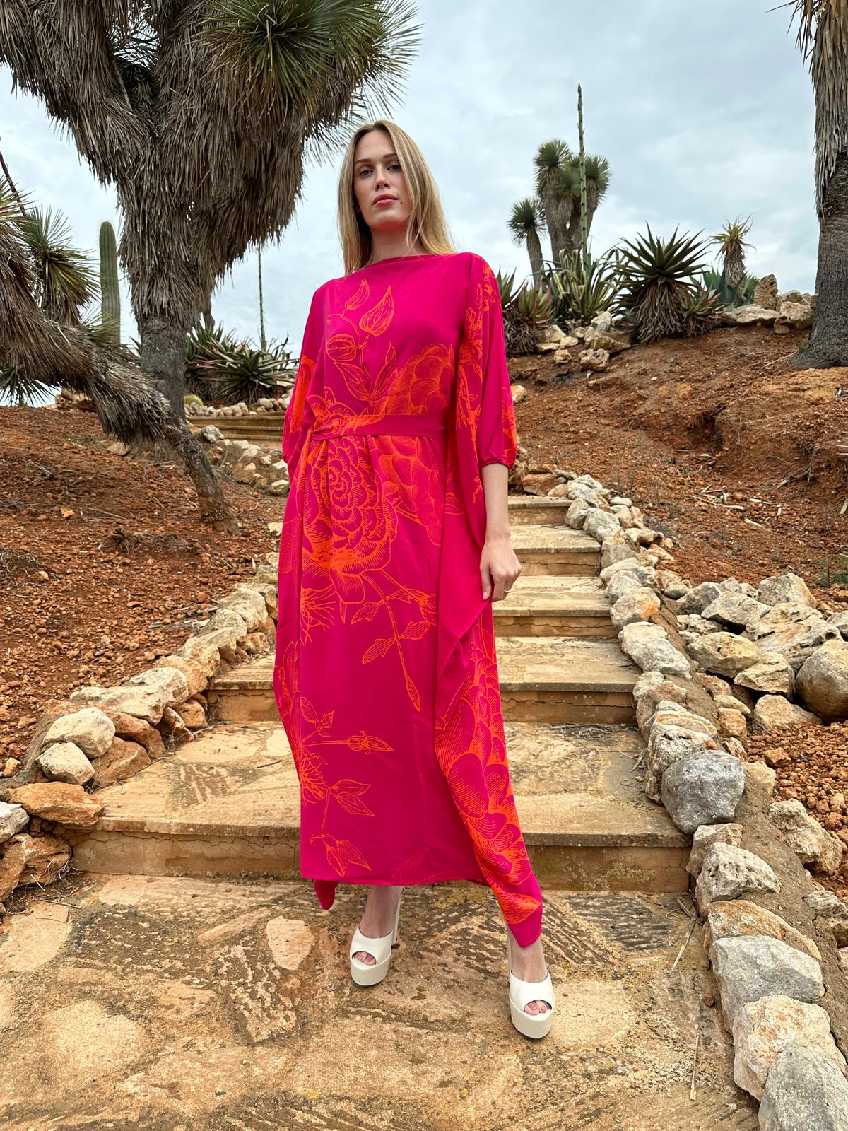 FLOWER EXPLOSION EVENING DRESS - PINK/ORANGE