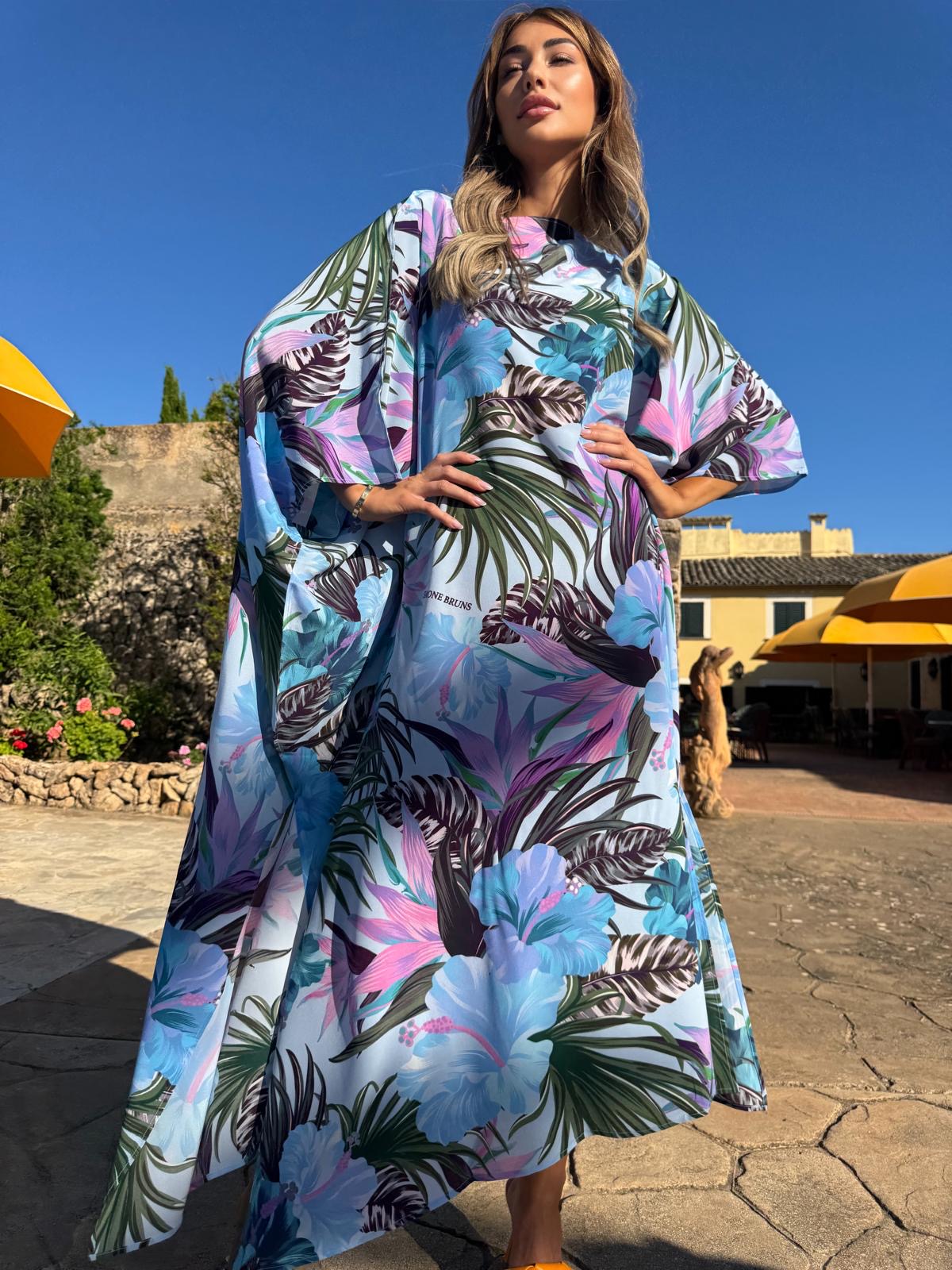 HIBISCUS SILK TUNIC - LIGHT BLUE