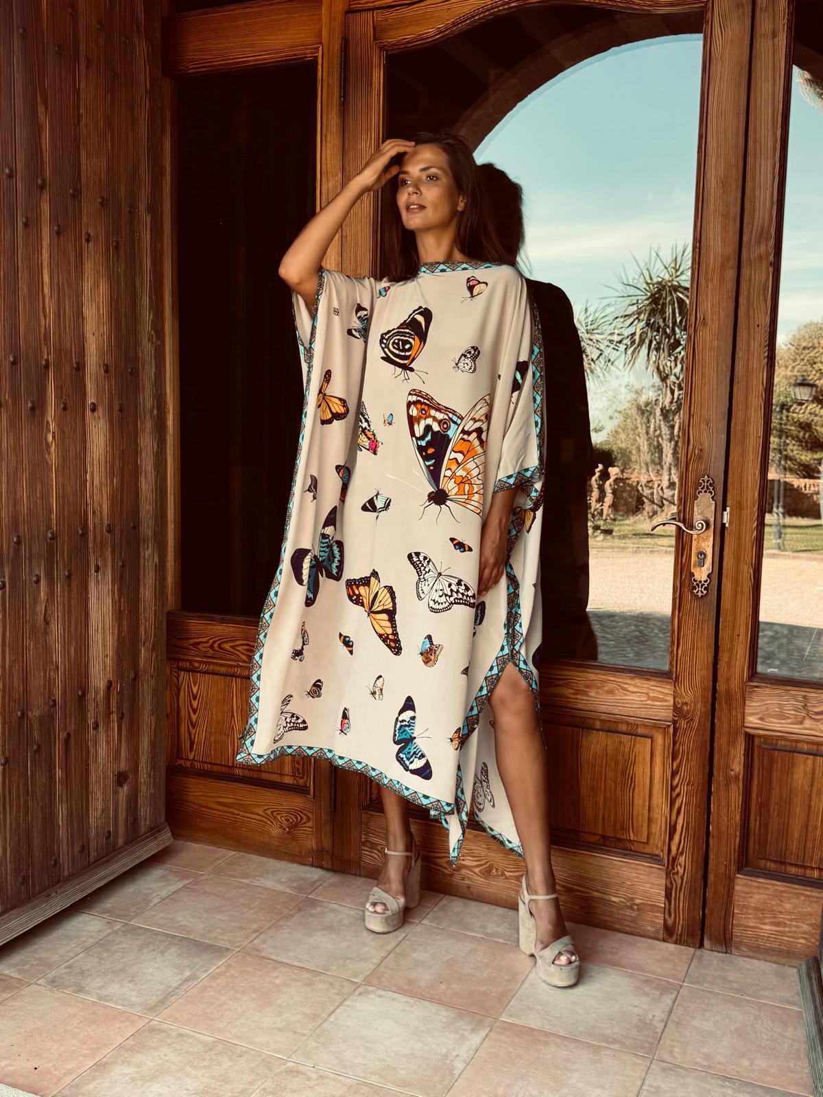 VENICE BUTTERFLY SILK TUNIC - TAUPE