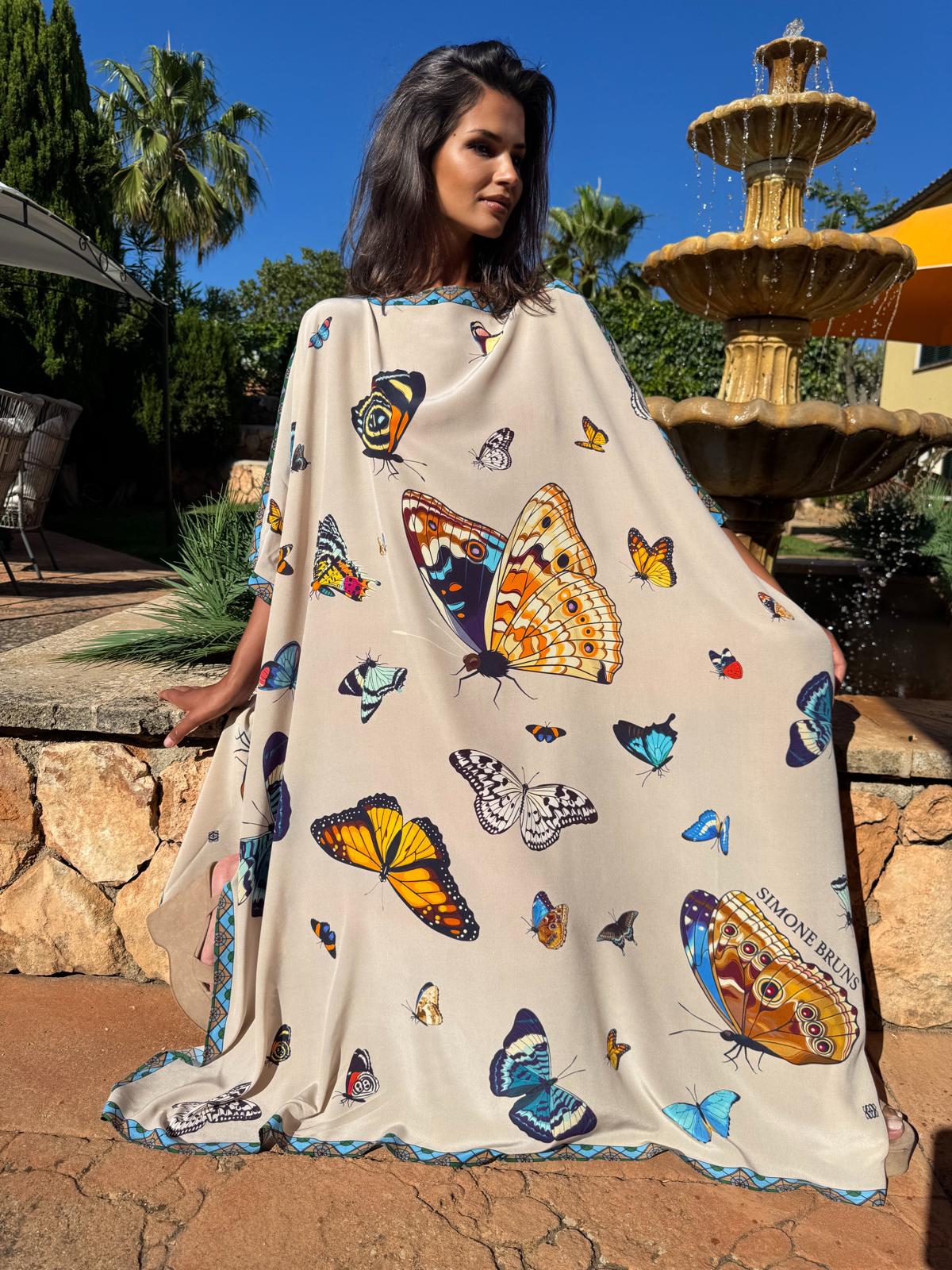 VENICE BUTTERFLY SILK TUNIC - TAUPE