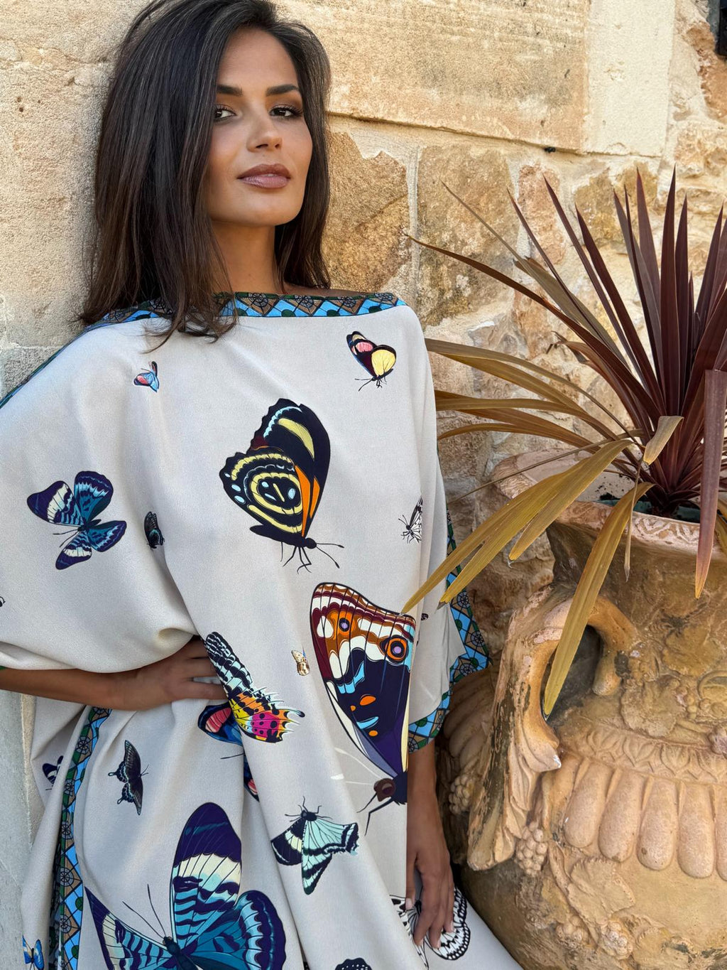 VENICE BUTTERFLY SILK TUNIC - WHITE