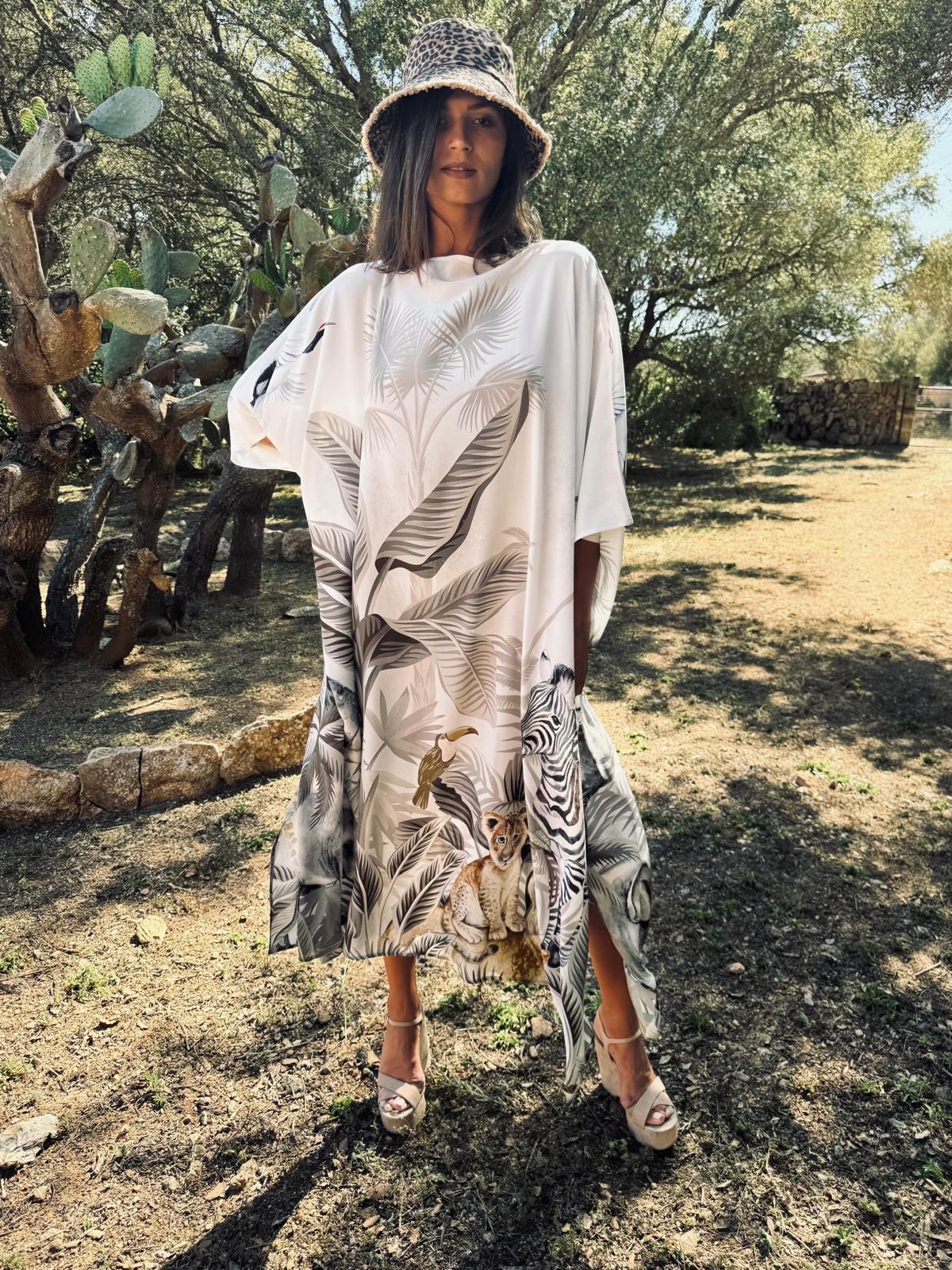 ELE JUNGLE SILK TUNIC - LIGHT GREY