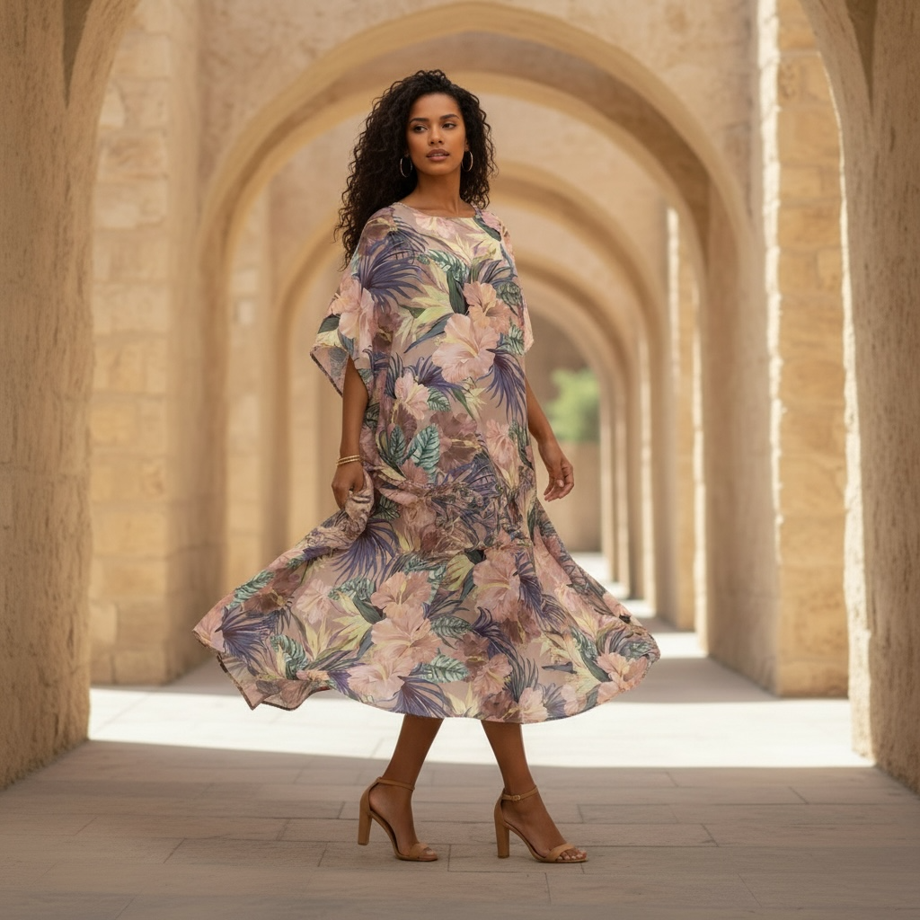 HIBISCUS SILK TUNIC - TAUPE