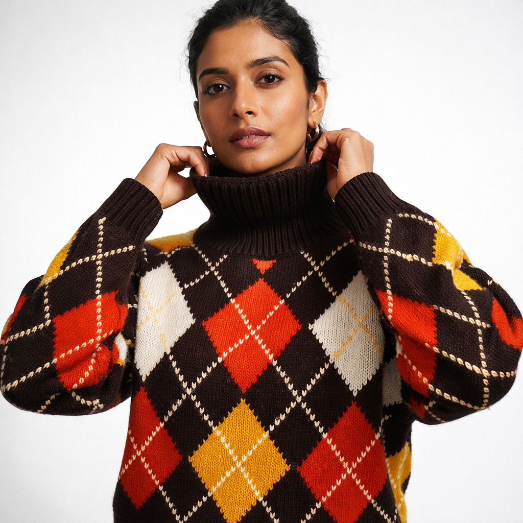 GABRIELLE EXTRA DIAMOND SWEATER - BROWN/ORANGE