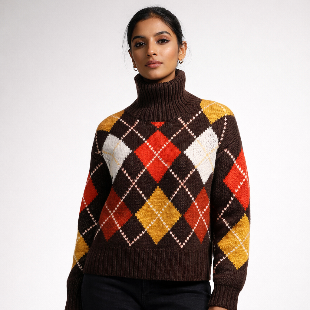 GABRIELLE EXTRA DIAMOND SWEATER - BROWN/ORANGE