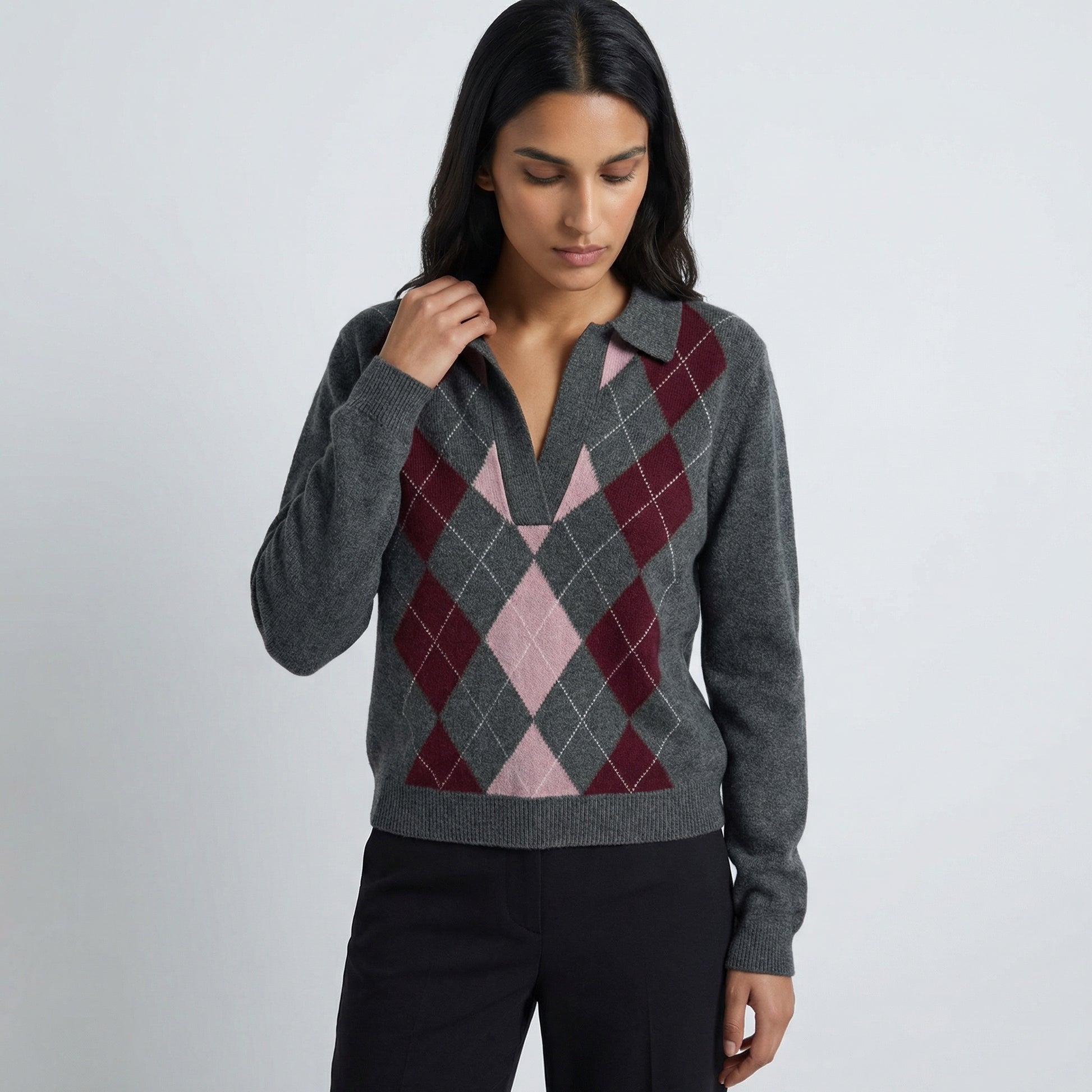 CROPPED DIAMOND POLO - FLANNEL/HAWTHORN