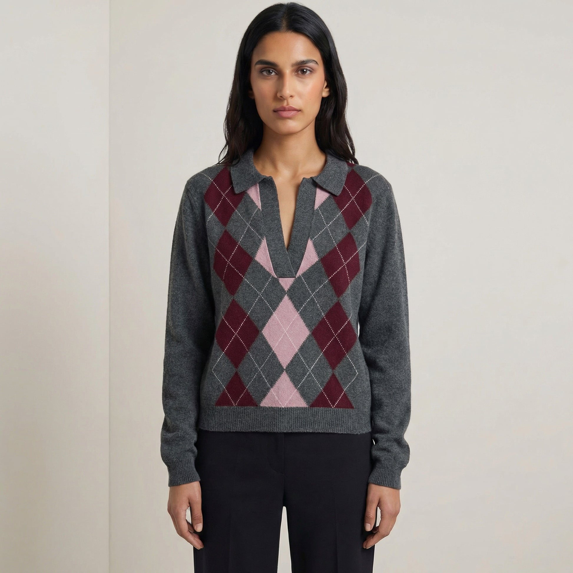 CROPPED DIAMOND POLO - FLANNEL/HAWTHORN