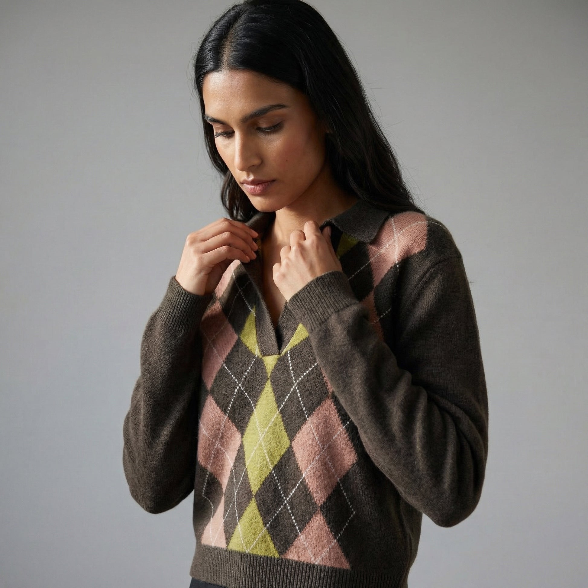 CROPPED DIAMOND POLO - COMPOST/ENCHANTED