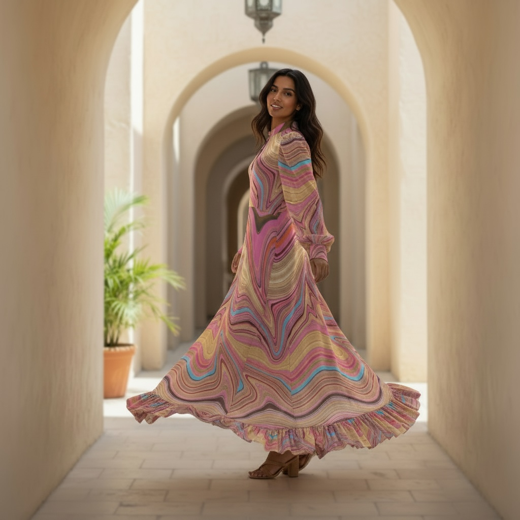 SWIRL QUEENS DRESS RAMIE - ROSE