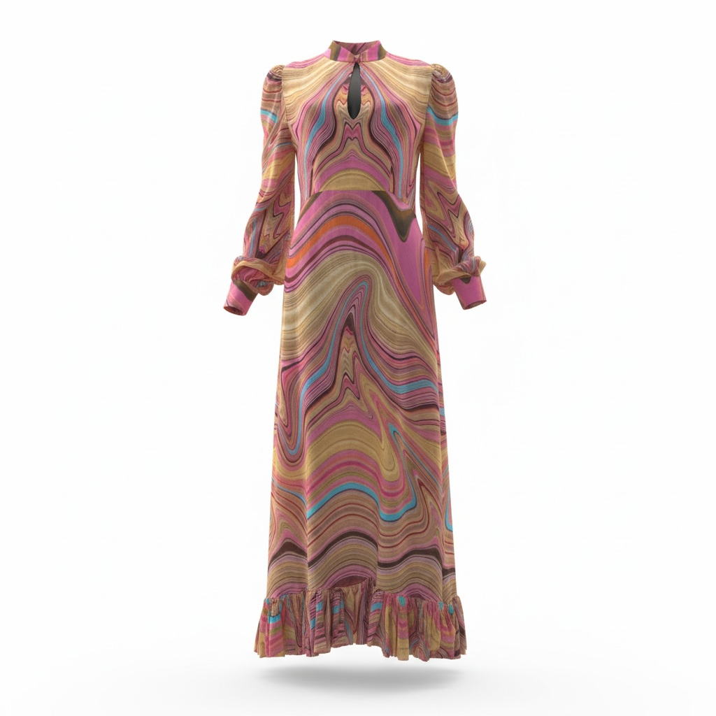 SWIRL QUEENS DRESS RAMIE - ROSE