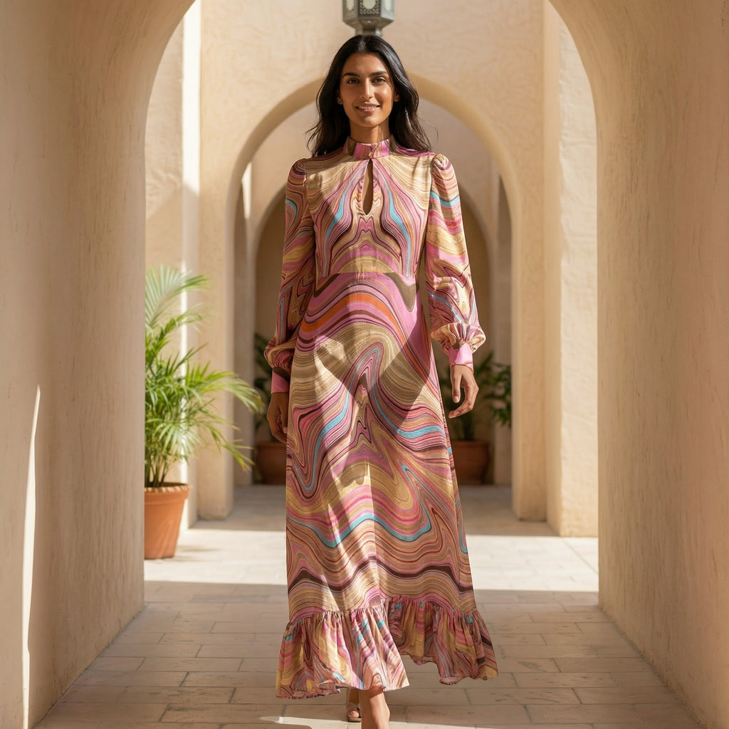 SWIRL QUEENS DRESS RAMIE - ROSE