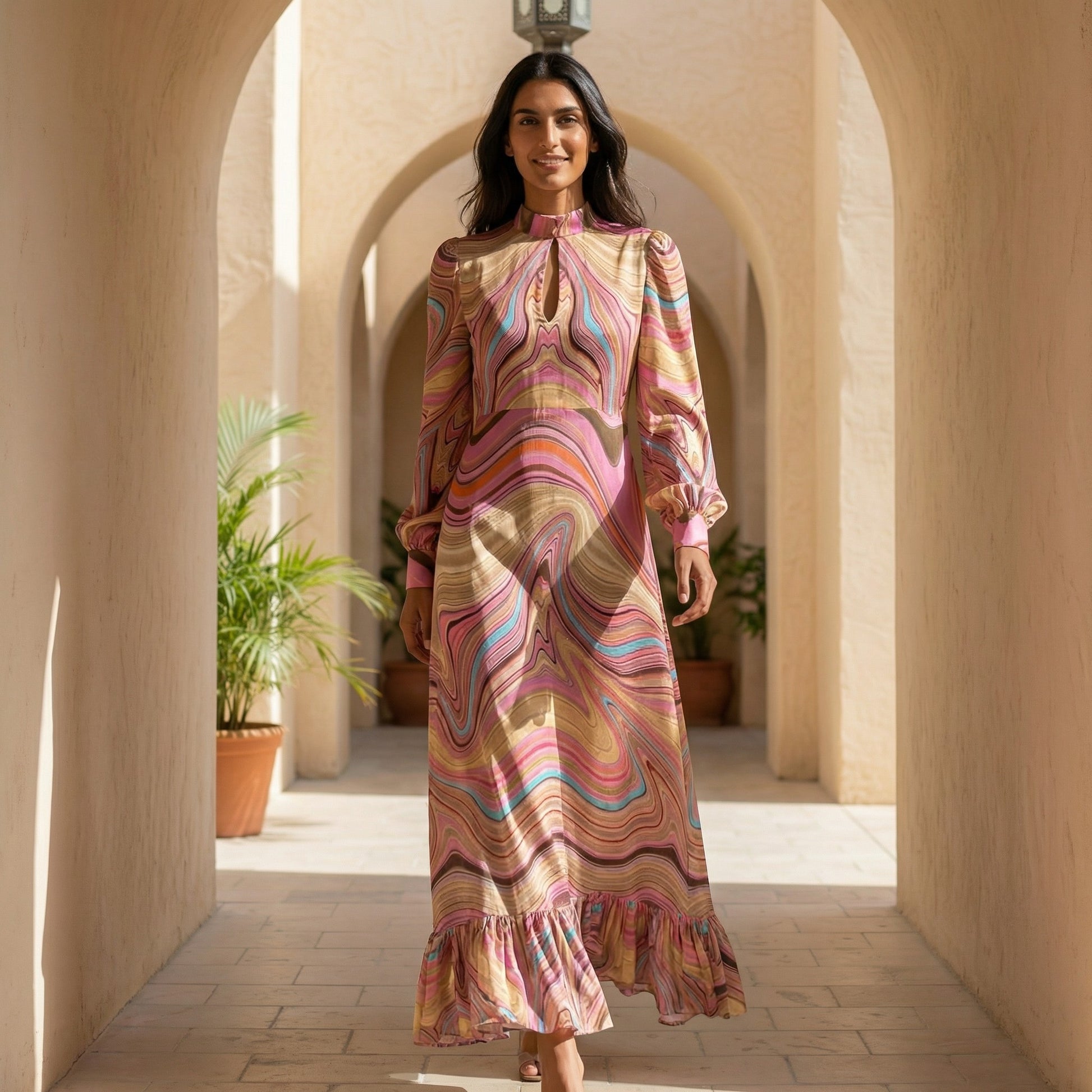 SWIRL QUEENS DRESS RAMIE - ROSE