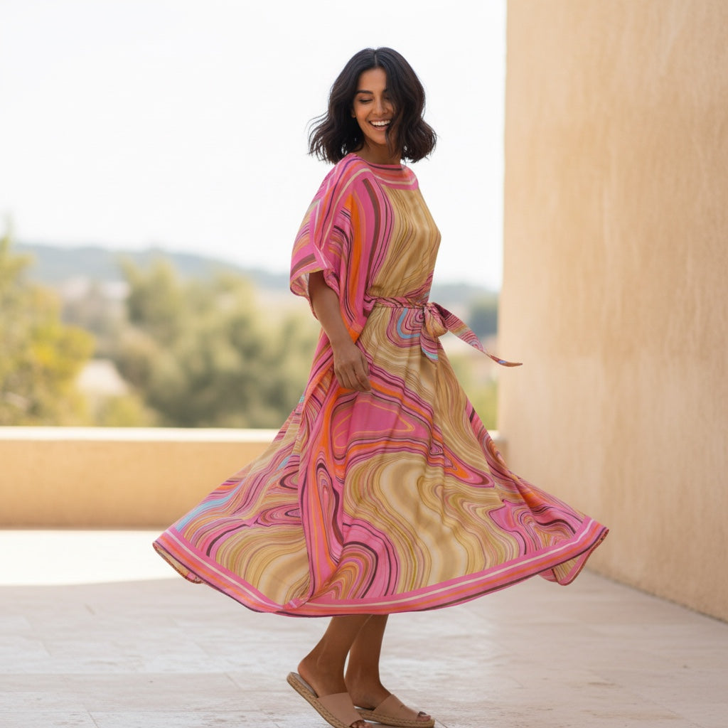 SWIRL EVENING DRESS - PINK