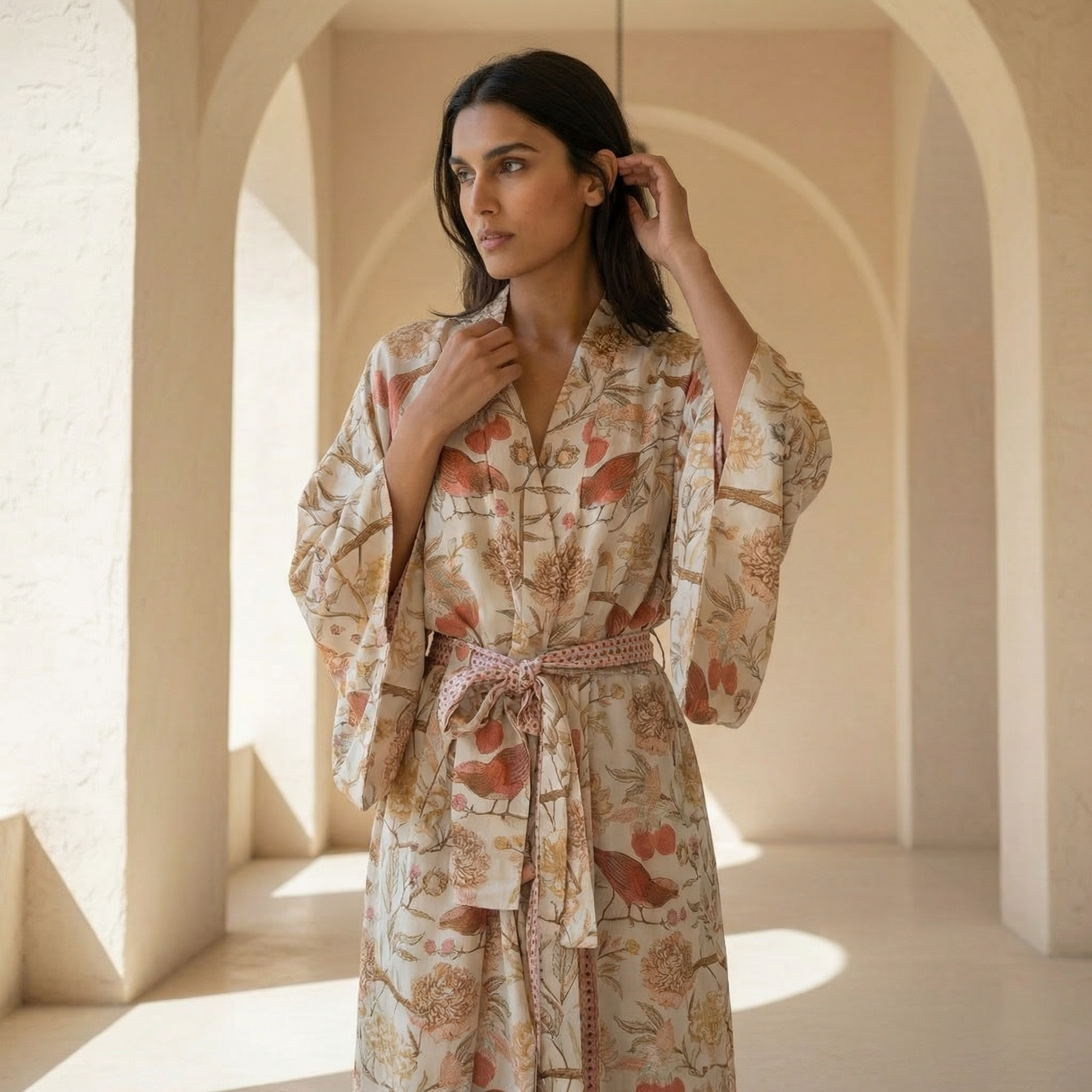 BIRD PARADISE KAMI KIMONO -  CREME/DOTS CREME