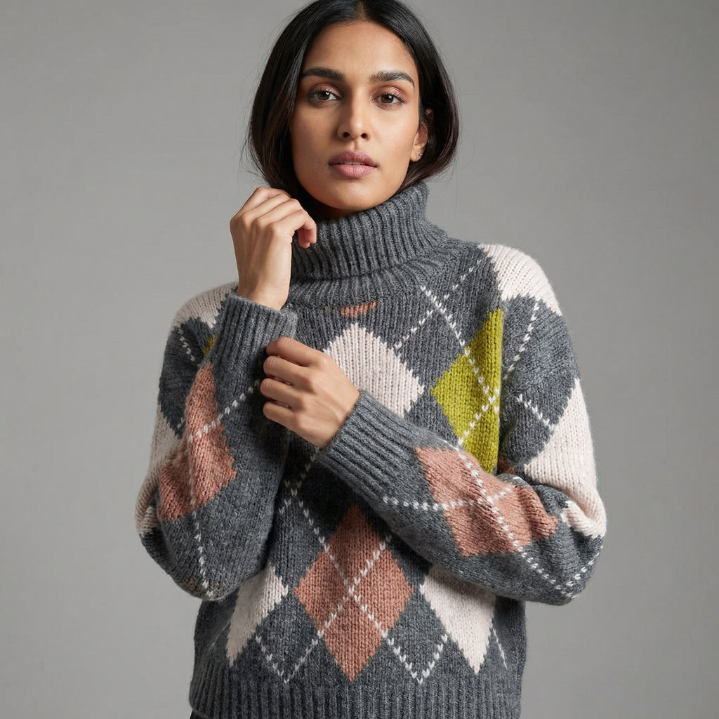 GABRIELLE EXTRA DIAMOND SWEATER - OLIVE/SWADDLE