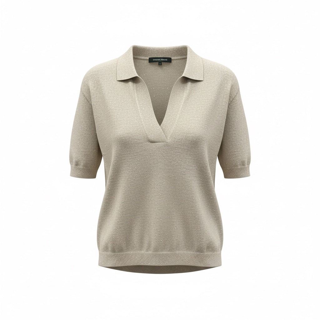 CROPPED POLO - BEIGE LUREX