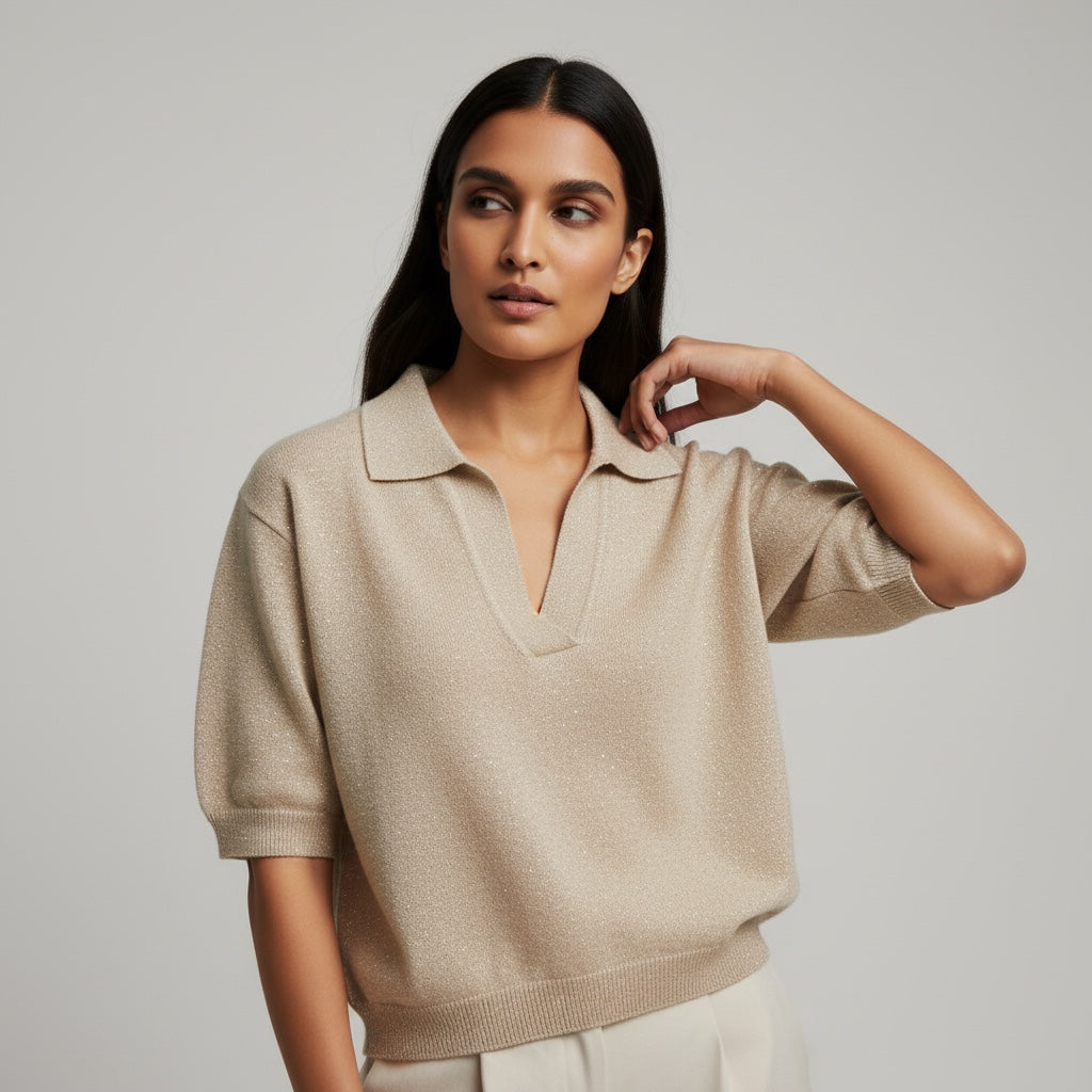 CROPPED POLO - BEIGE LUREX
