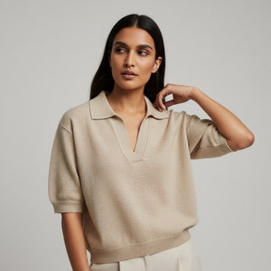 CROPPED POLO - BEIGE LUREX