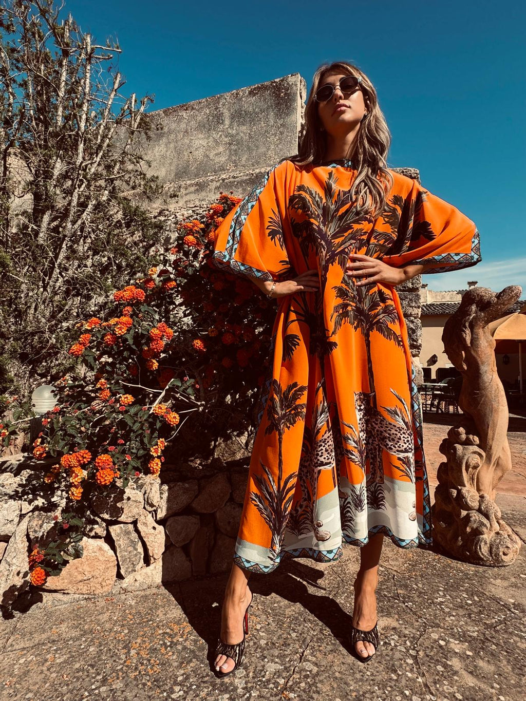 LEO PALM SILK TUNIC - ORANGE