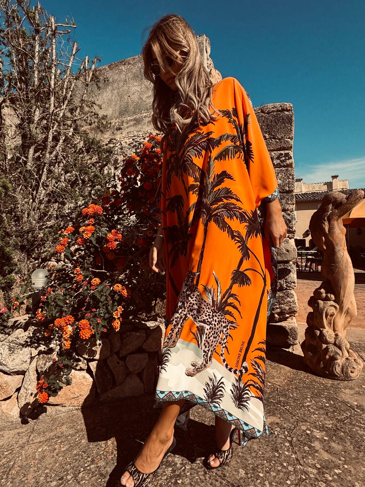 LEO PALM SILK TUNIC - ORANGE