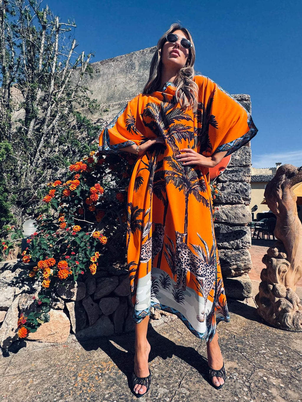 LEO PALM SILK TUNIC - ORANGE