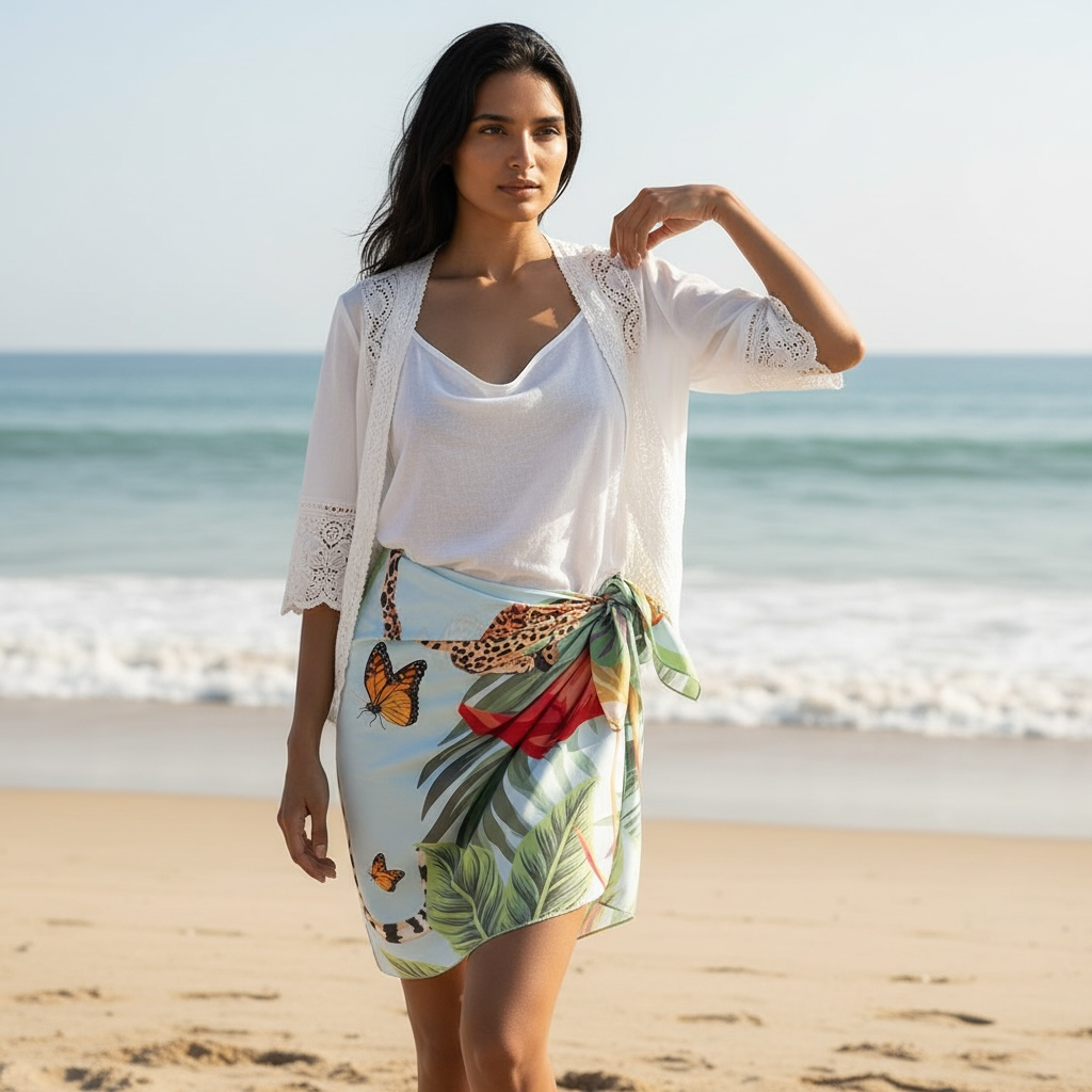 LEO & FLAMINGO SILK SCARF - LIGHT BLUE