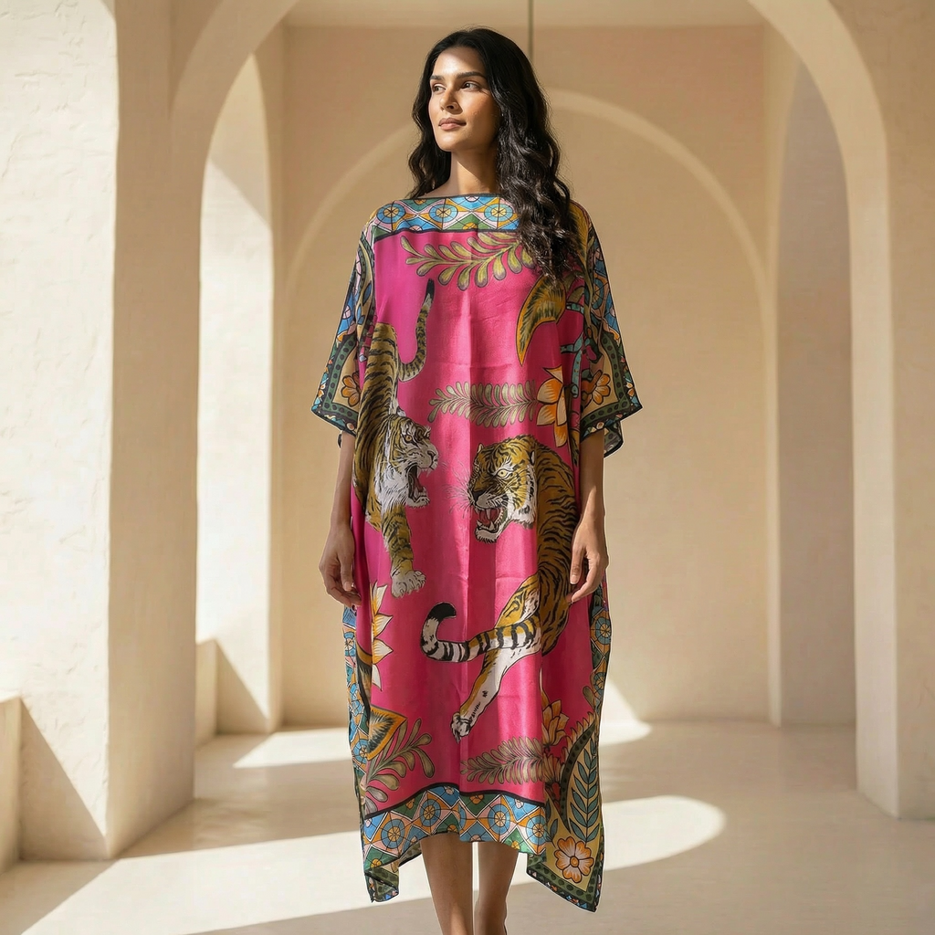 TIGER & JUNGLE SILK TUNIC - PINK