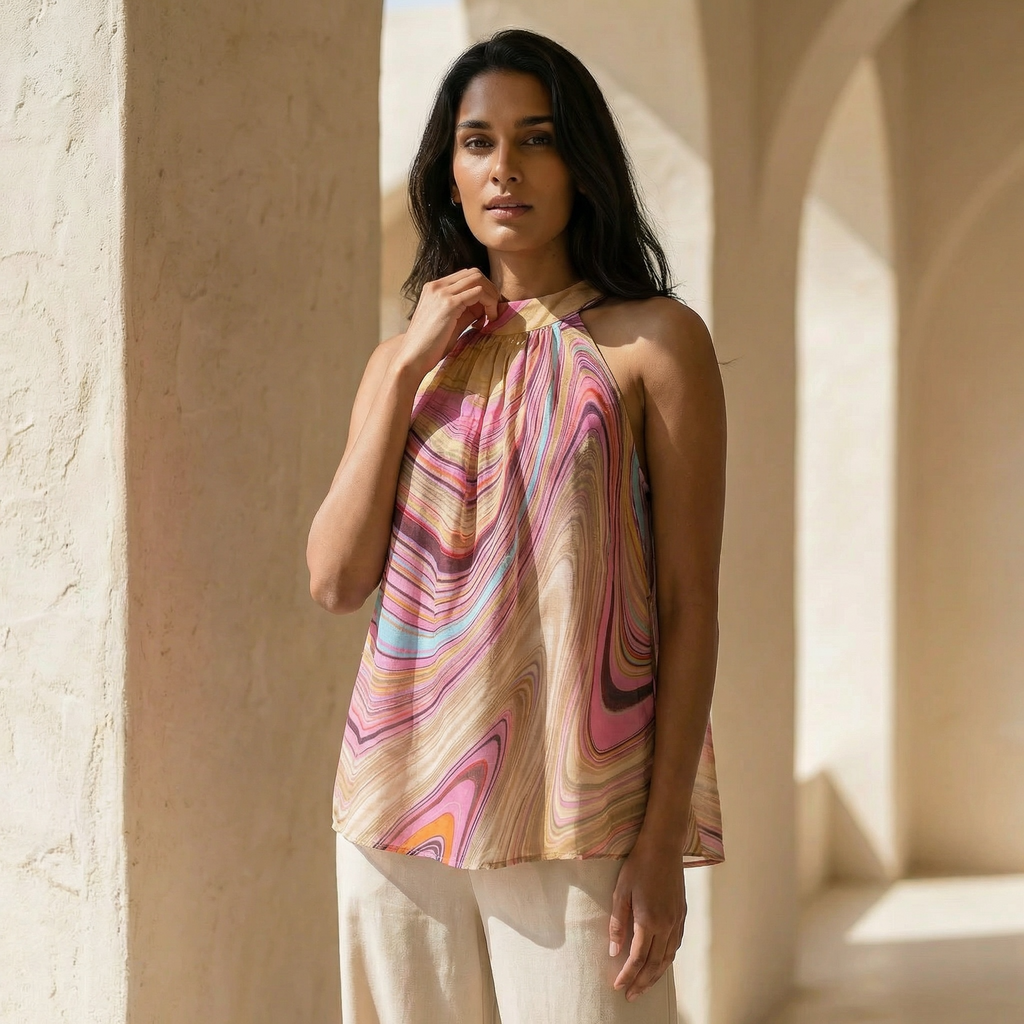 SWIRL NIA TOP RAMIE - ROSE