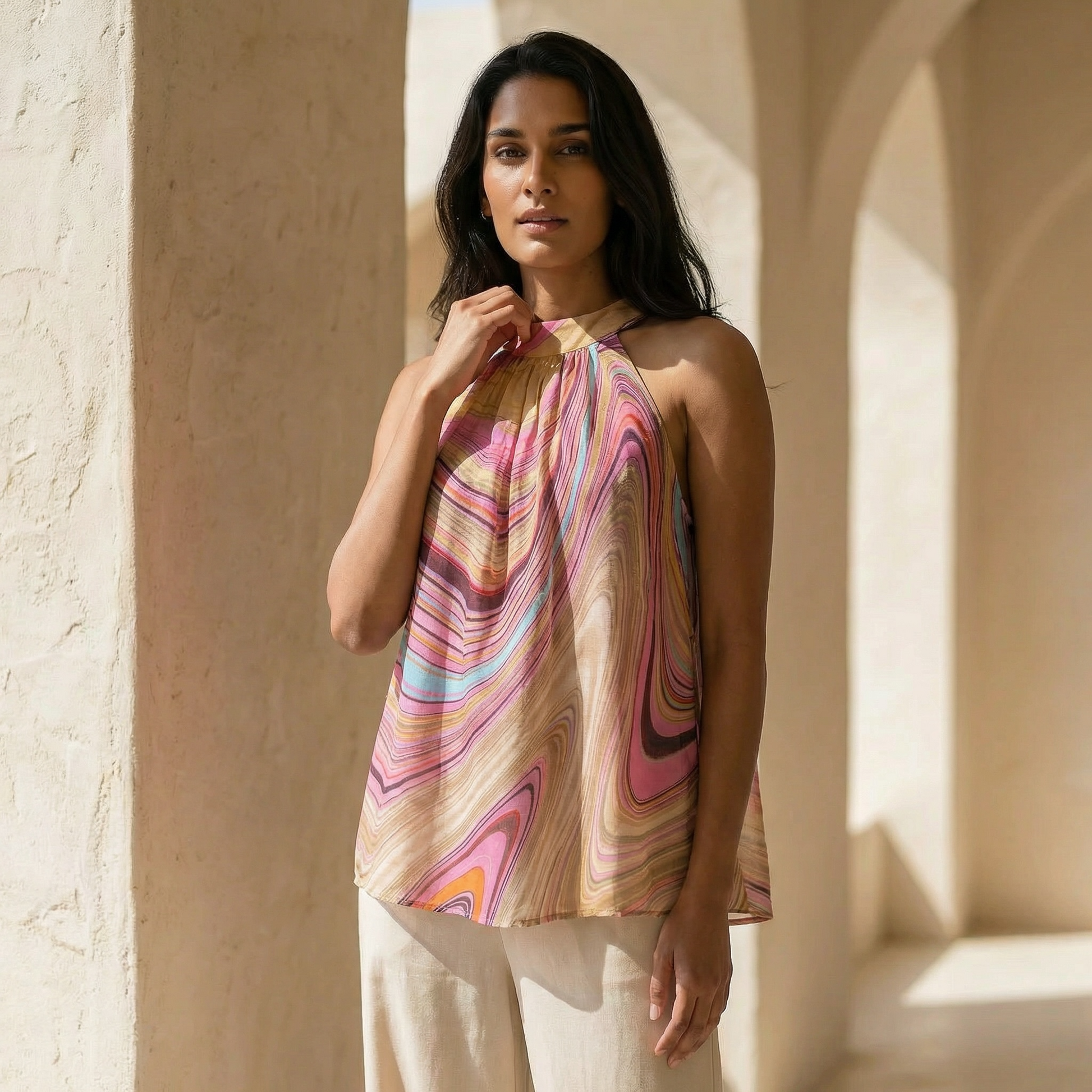 SWIRL NIA TOP RAMIE - ROSE