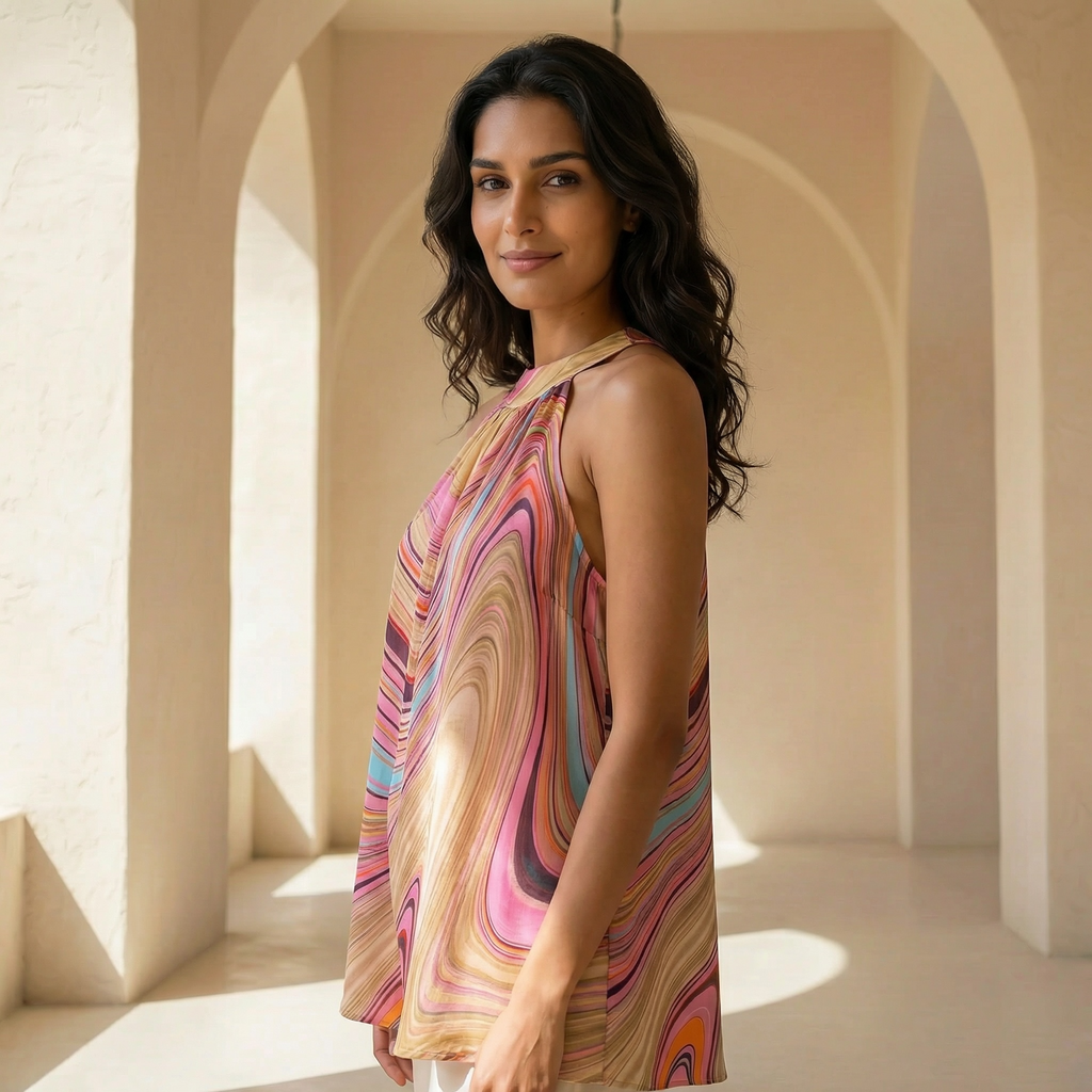 SWIRL NIA TOP RAMIE - ROSE