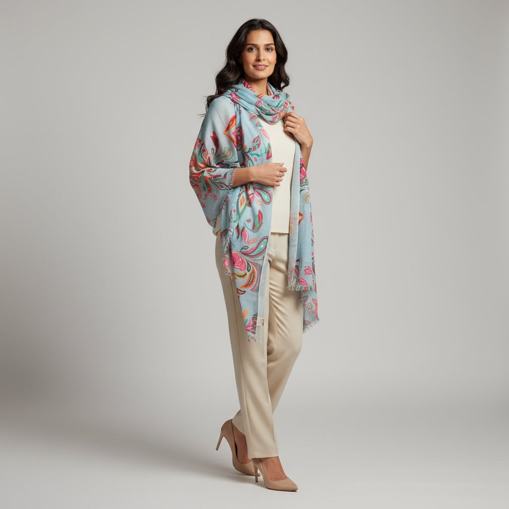 ORIENTAL CASHMERE SCARF - SMOKEY BLUE